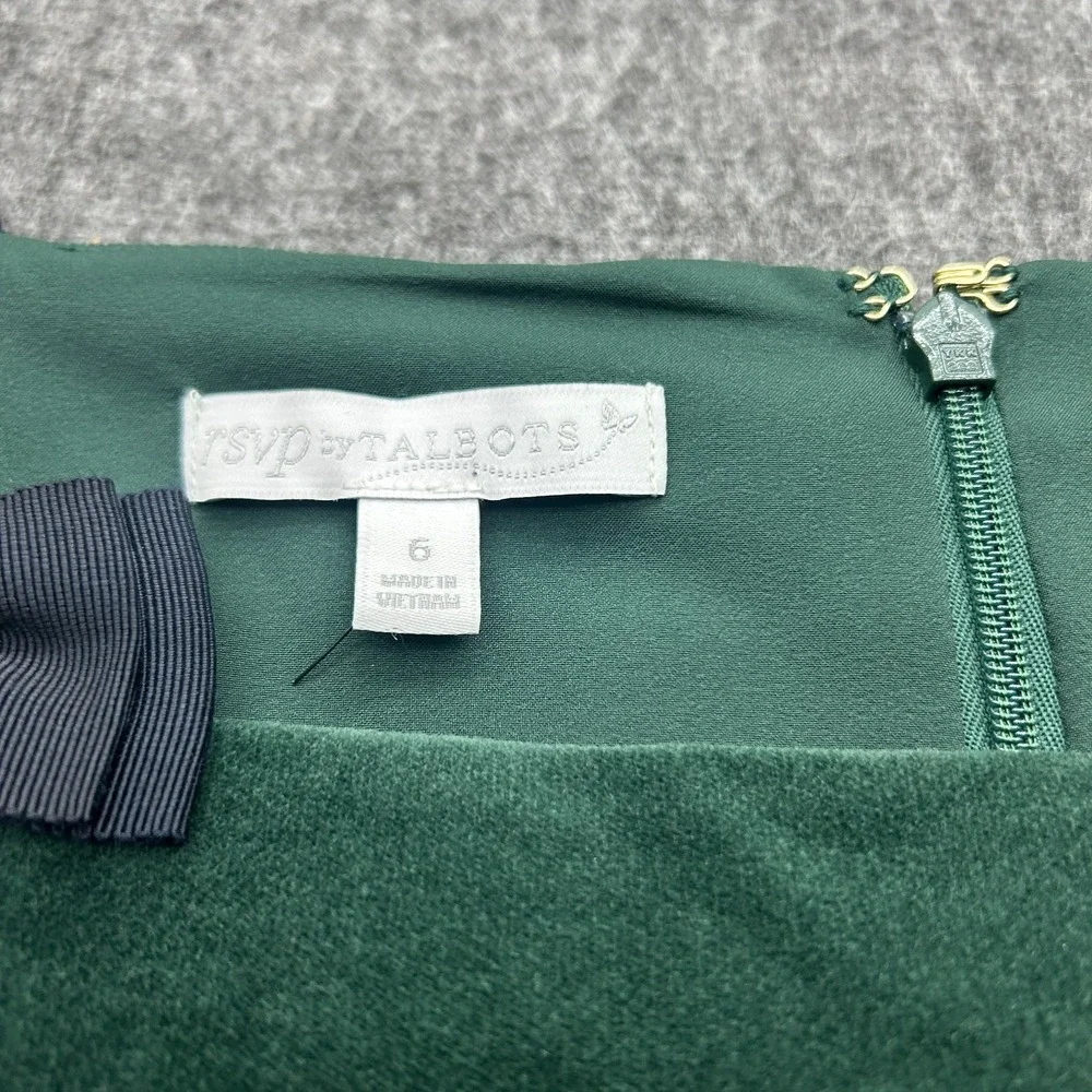 Talbots Green Velvet Dress 6 Dark Academia Coquette Bow Party Skater Christmas - Picture 4 of 11